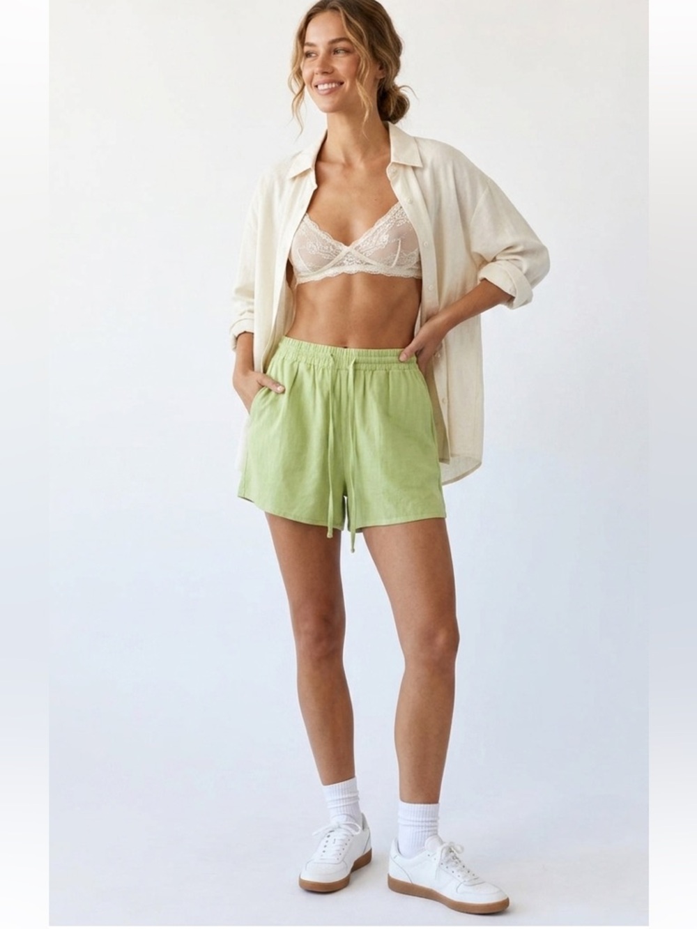 Princess Polly Green Highrise Elastic Waist Shorts Size 6